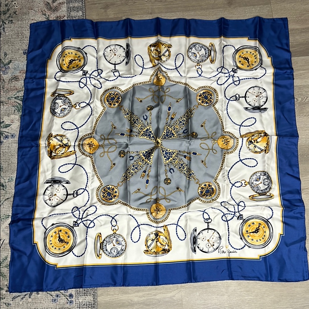 Vintage Rolex Blue And Gold Silk Scarf